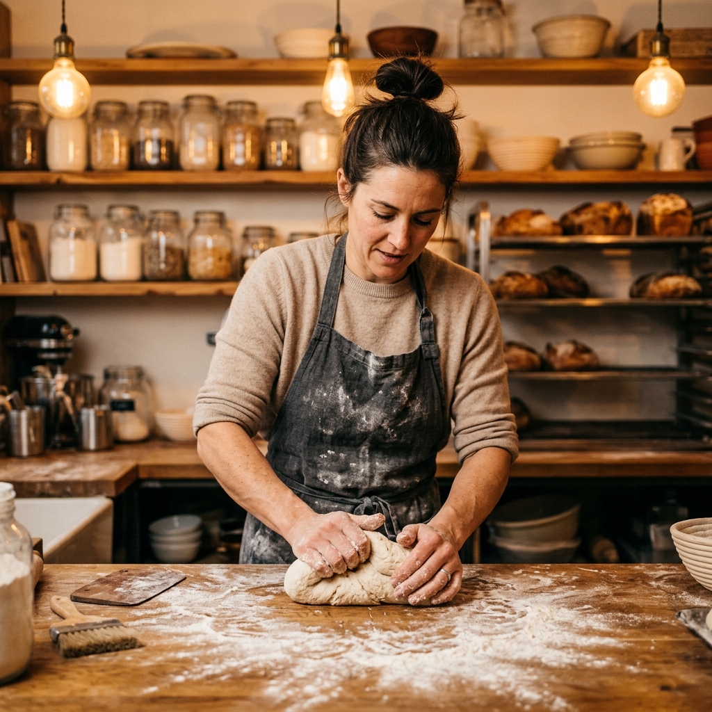 Baker preparing fresh bagels at Maplecoffee