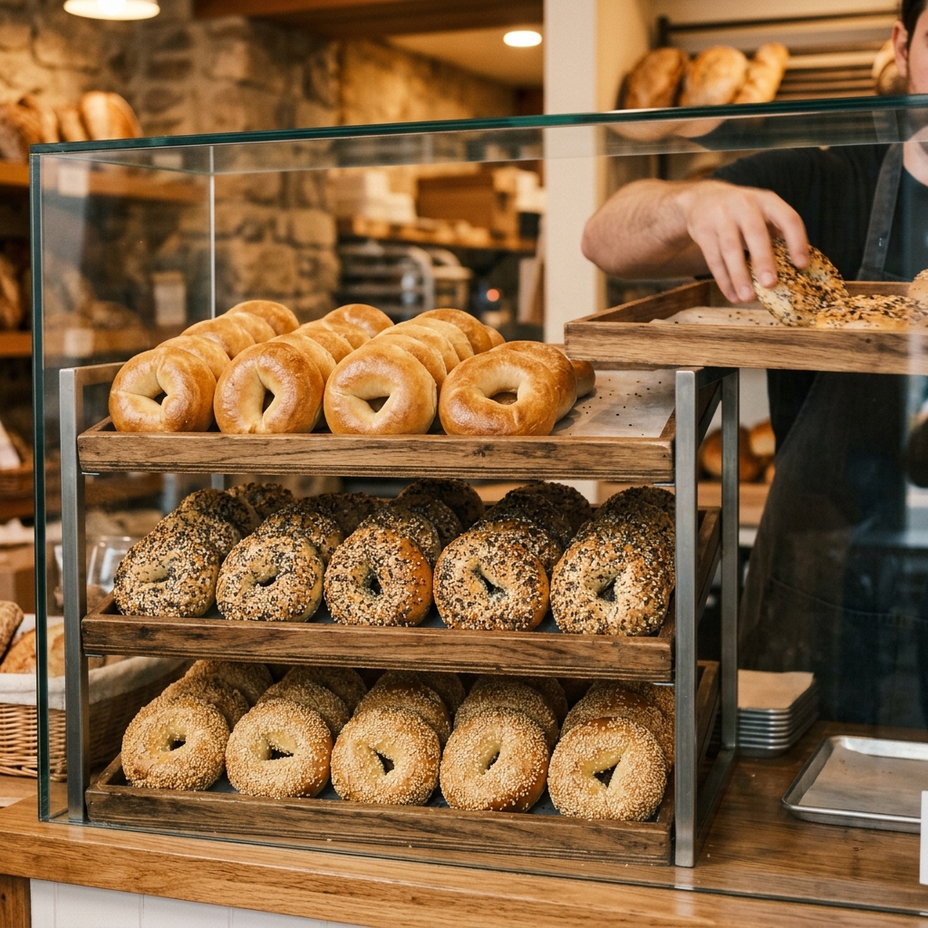 Fresh bagels on display